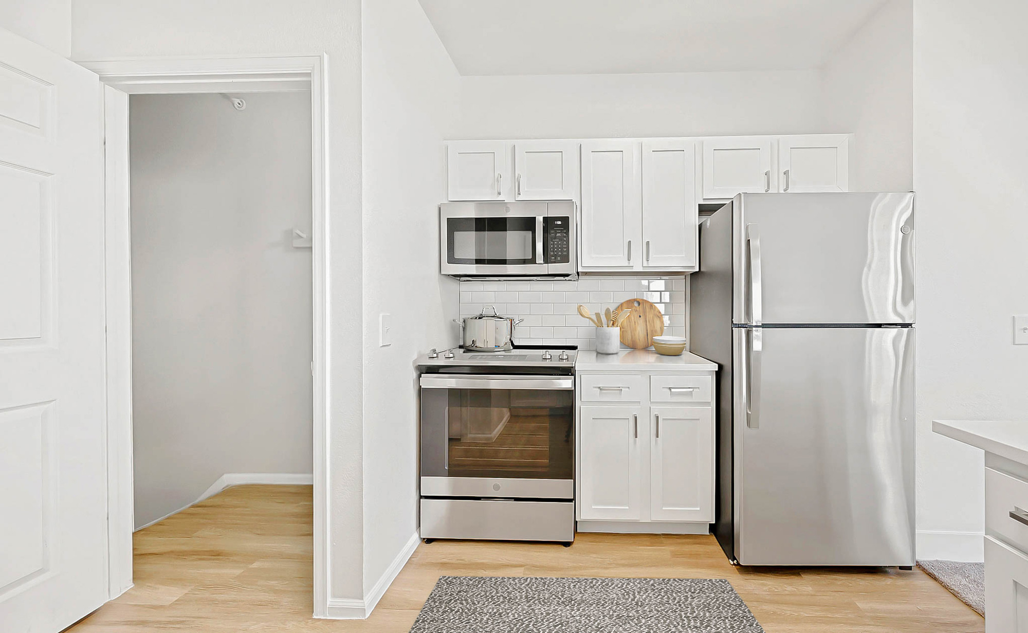 The kitchen in an apartment at The Village at Legacy Ridge near Denver, Colorado.