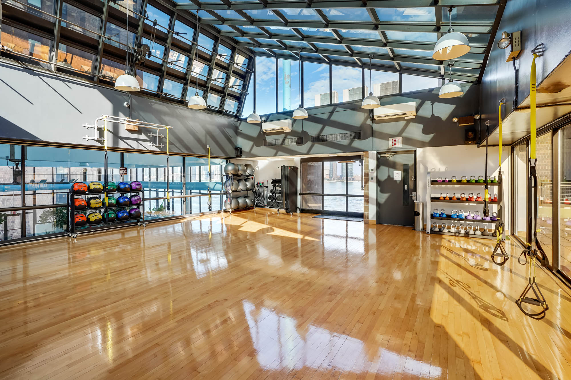 Fitness studio space at Waterside Plaza apartments in Manhattan.