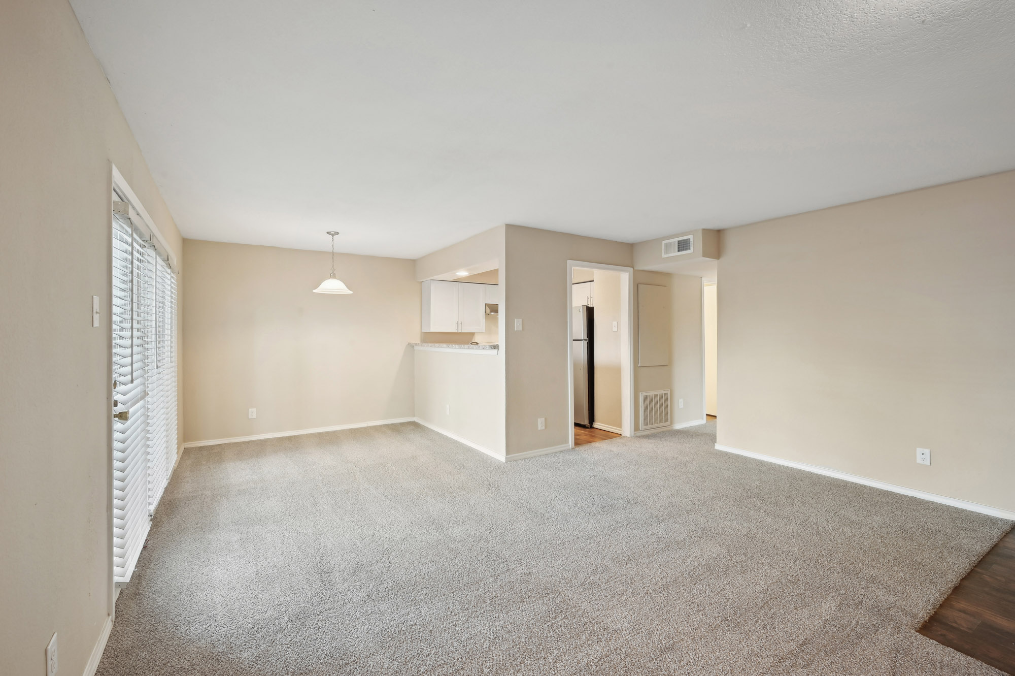 The living area at Lake Village West apartments in Garland, TX.