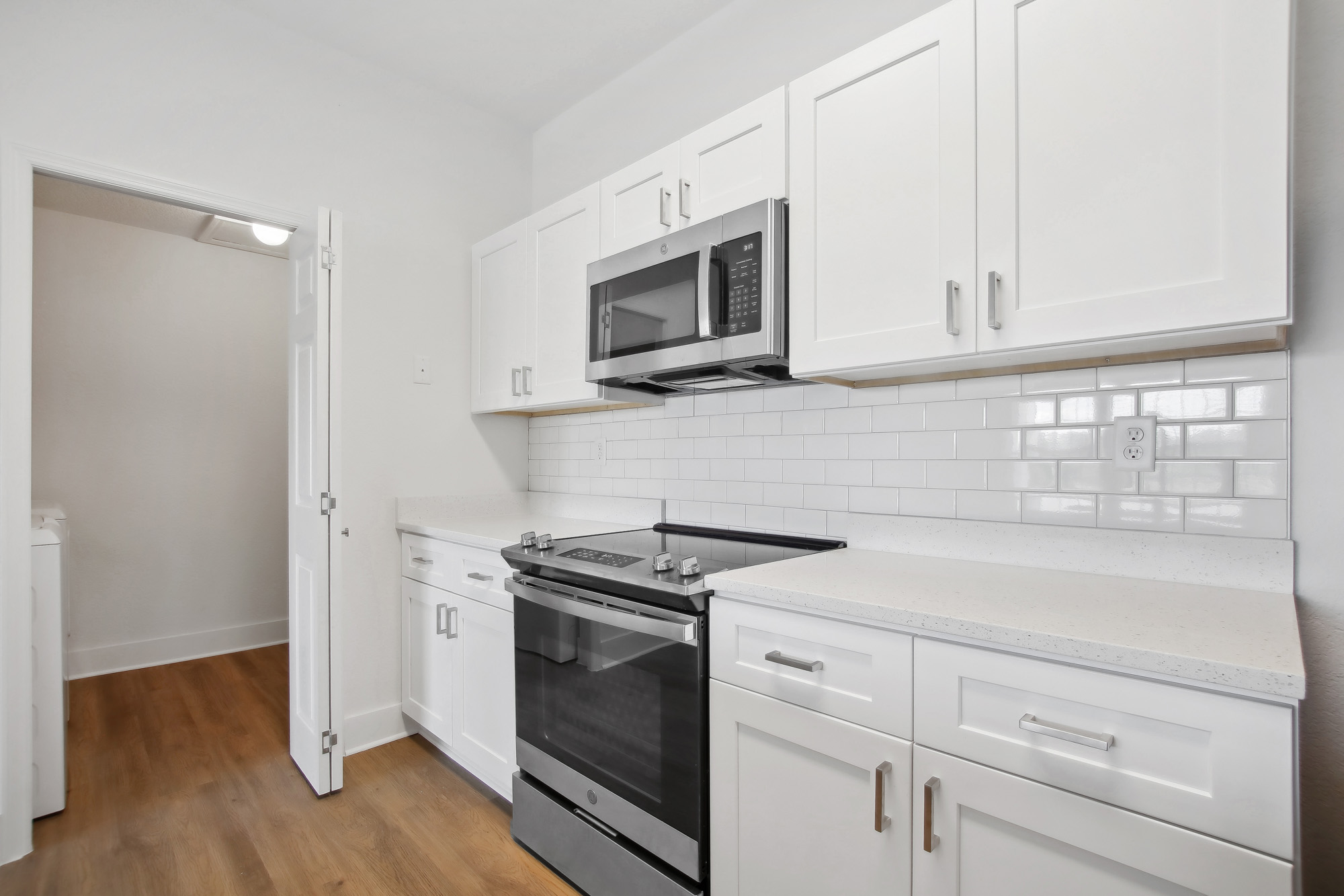 The kitchen in an apartment at Osprey Links at Hunter's Creek in Orlando, Florida.