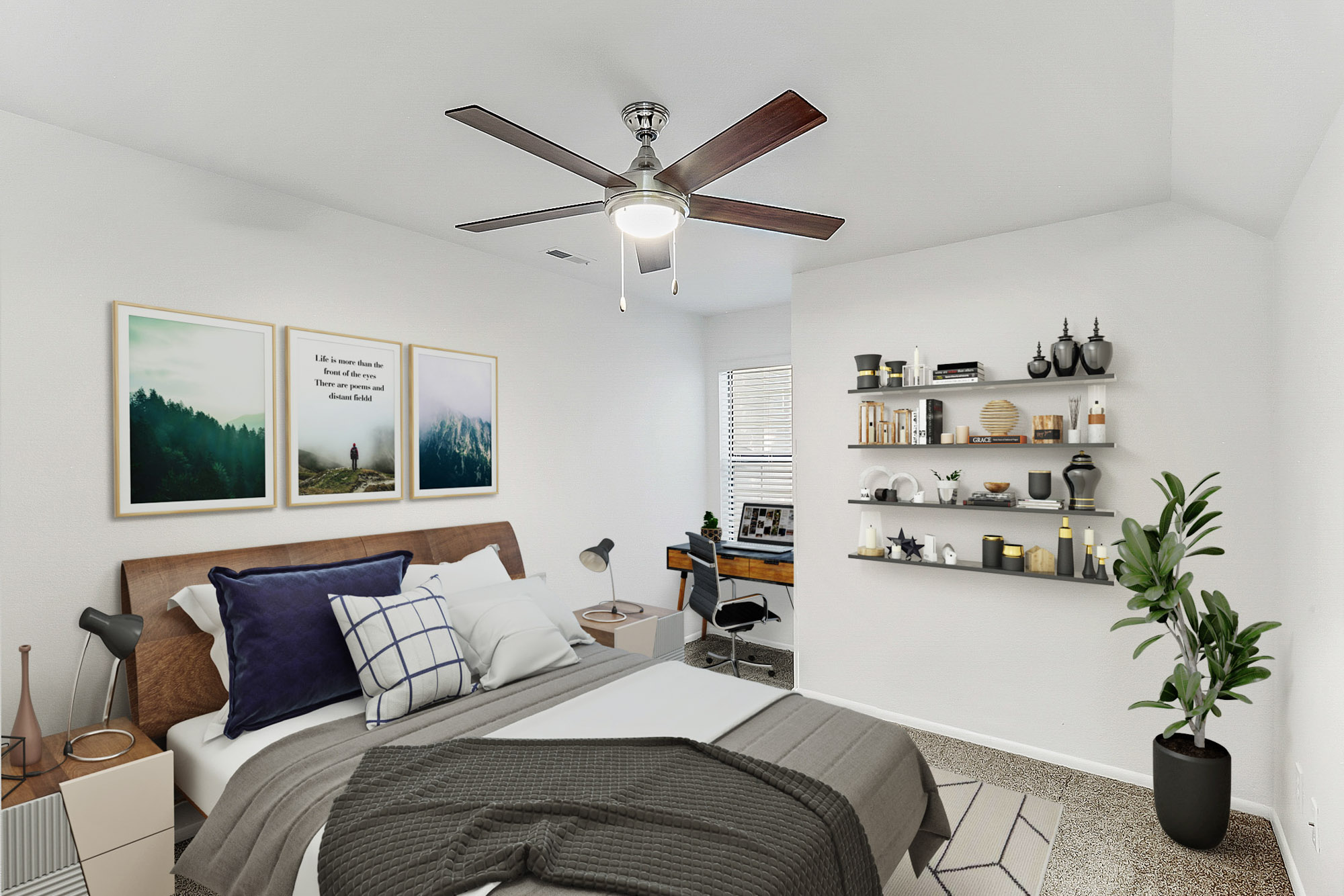 The bedroom in an apartment at Stillwater in Murray, Utah.