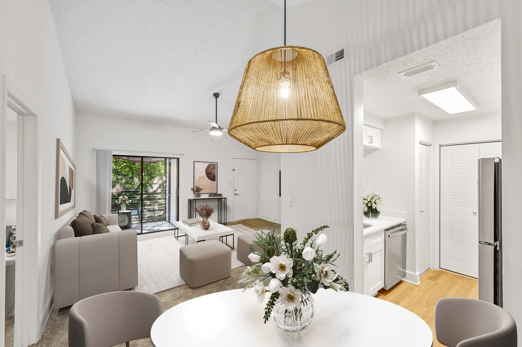 The living area of an apartment at South Pointe in South Tampa, Florida.