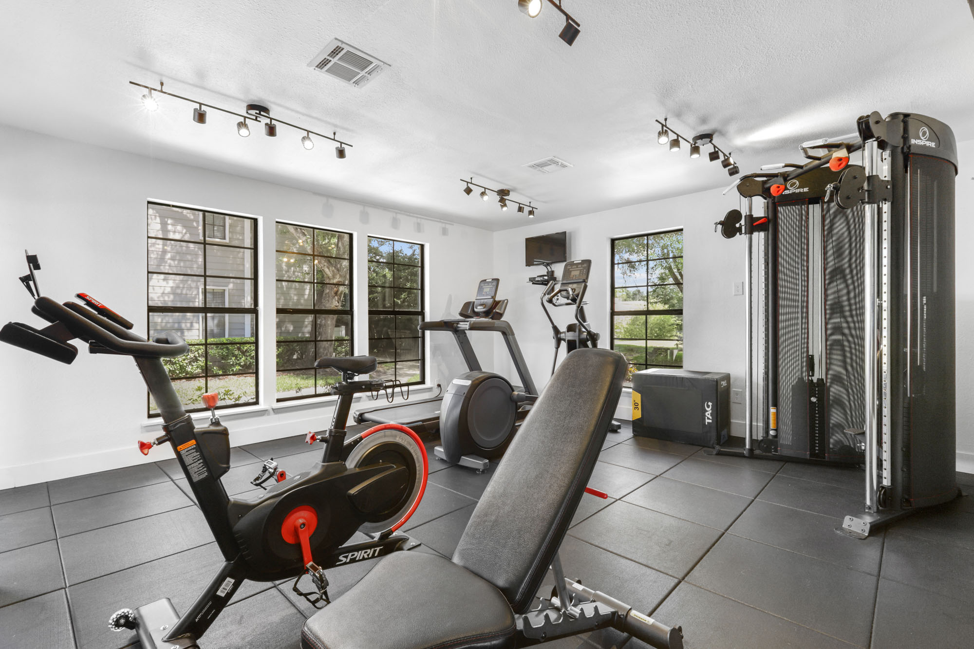 The fitness center at St. James Crossing apartments in North Tampa, Florida.