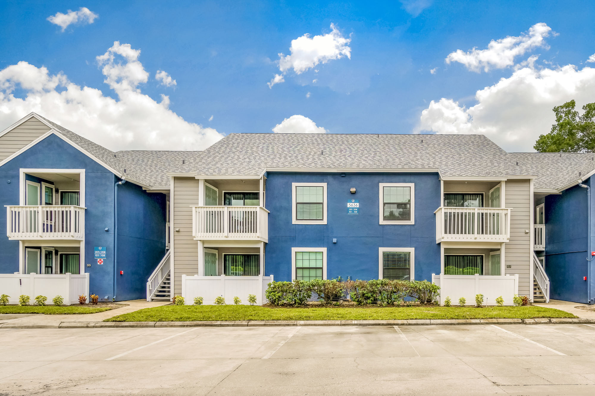 The exterior of an apartment building at St. James Crossing in North Tampa, Florida.
