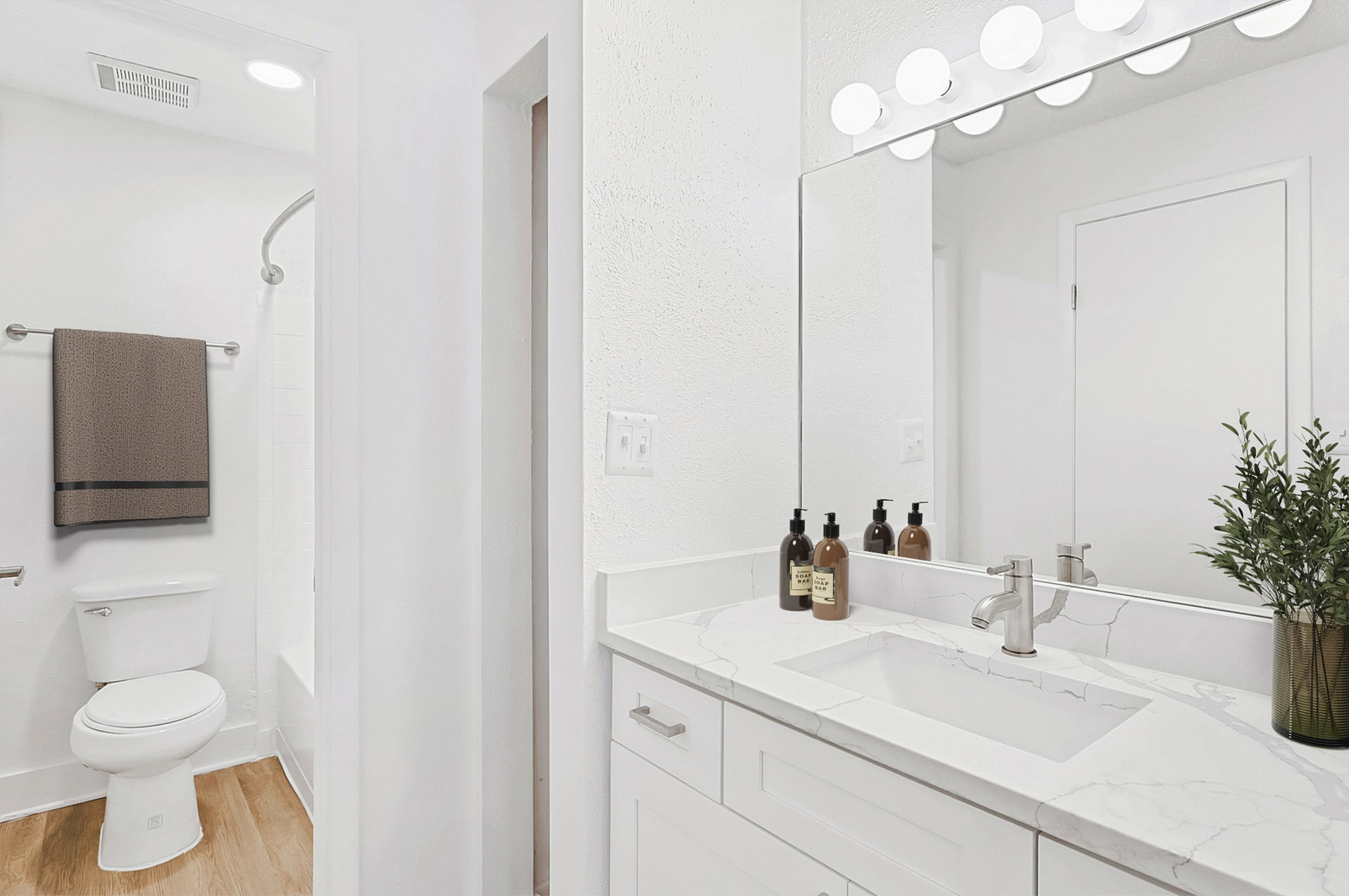 The bathroom in an apartment in St. James Crossing in North Tampa, Florida.