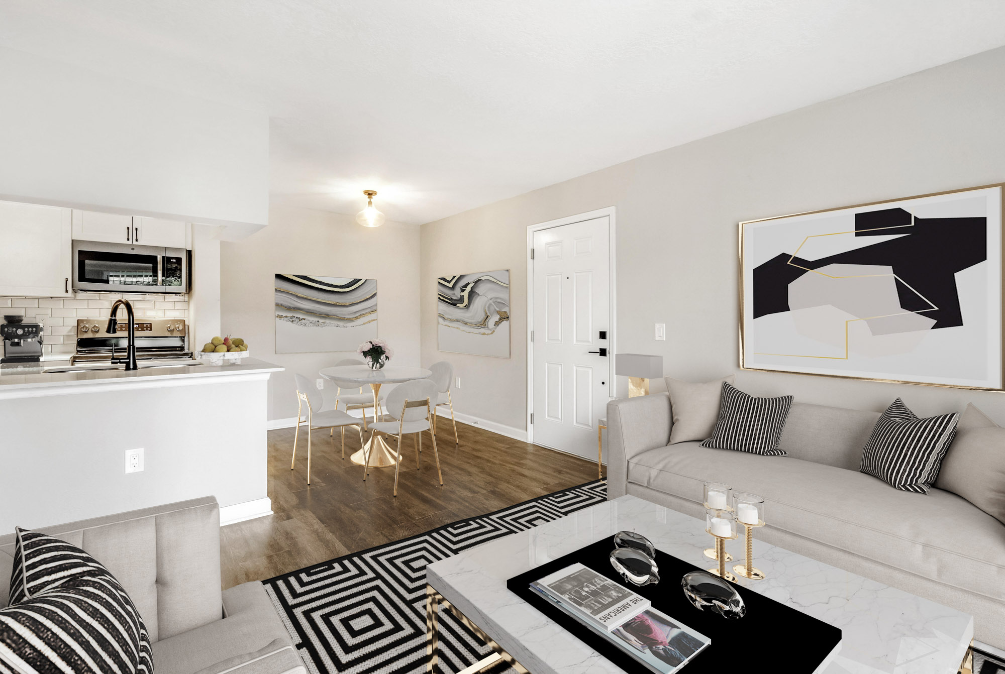 The living area in an apartment in St. James Crossing in North Tampa, Florida.