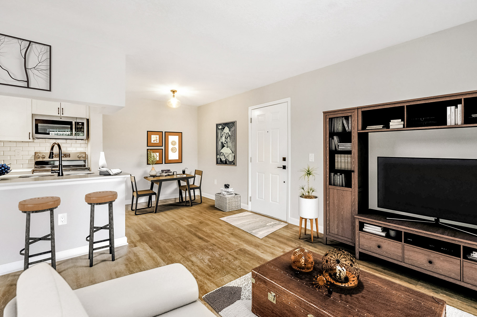 The living area in an apartment in St. James Crossing in North Tampa, Florida.