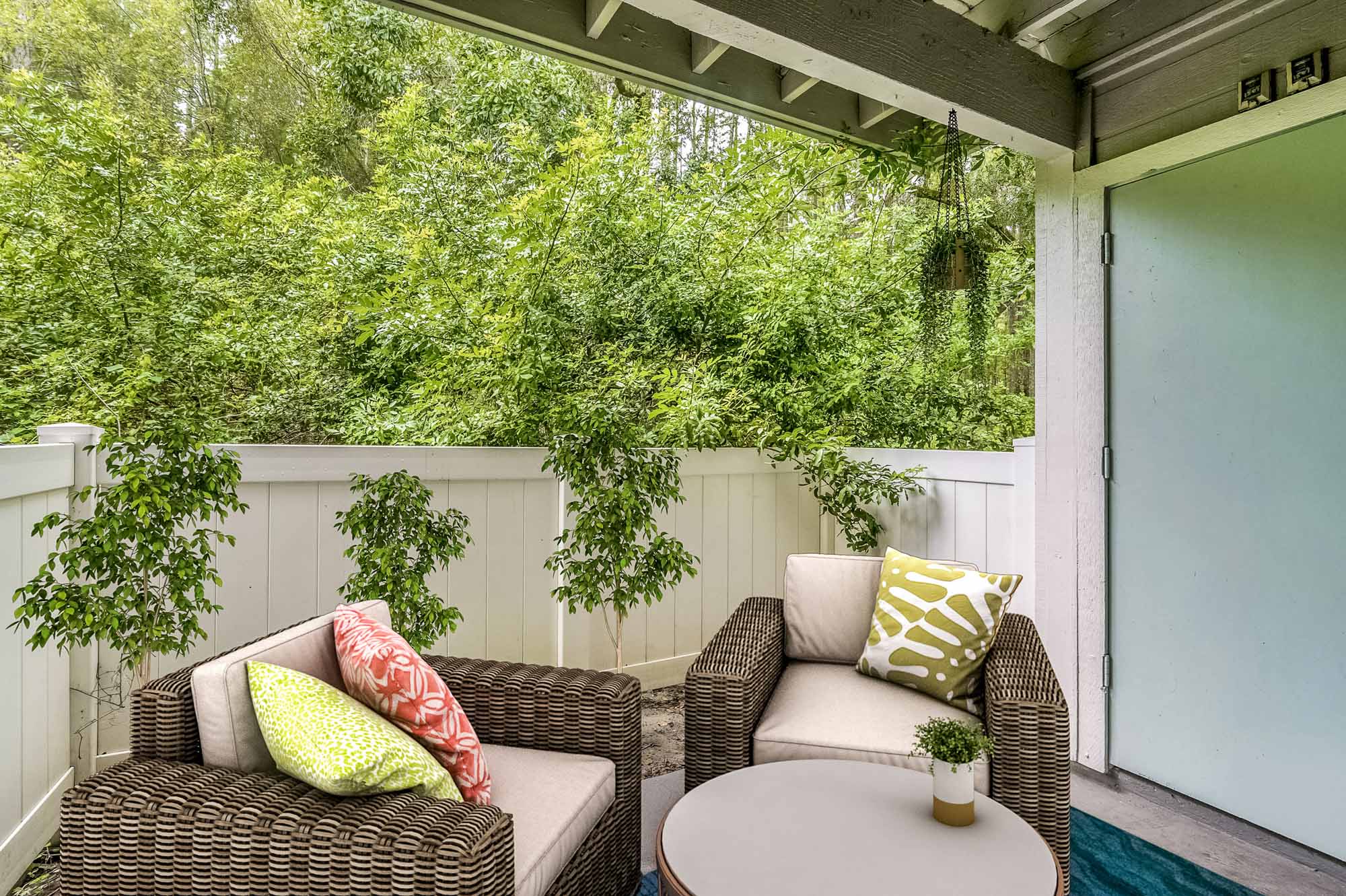 The patio in an apartment in St. James Crossing in North Tampa, Florida.