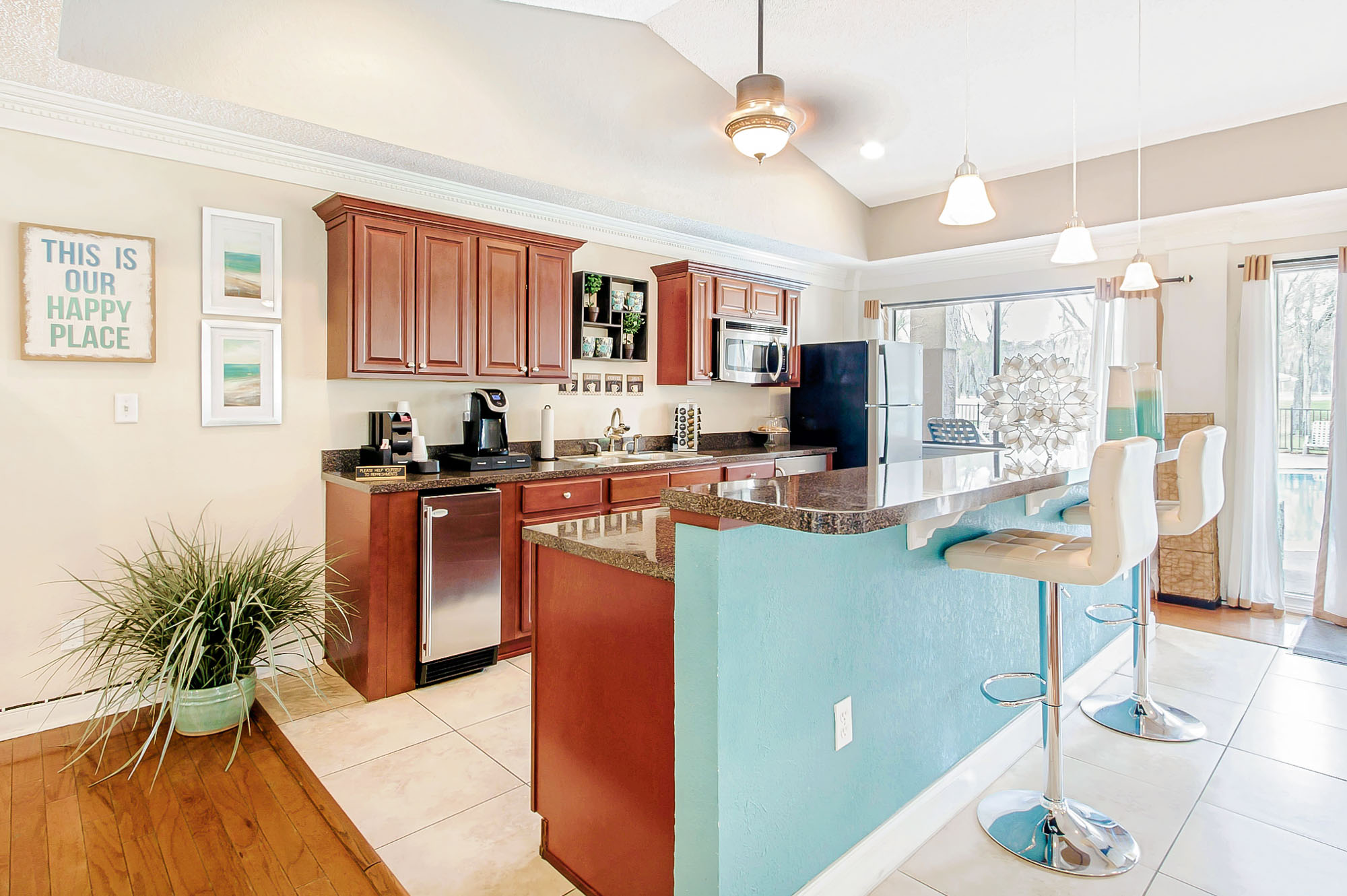 The kitchen in an apartment at The Dawson in Tampa, Florida.