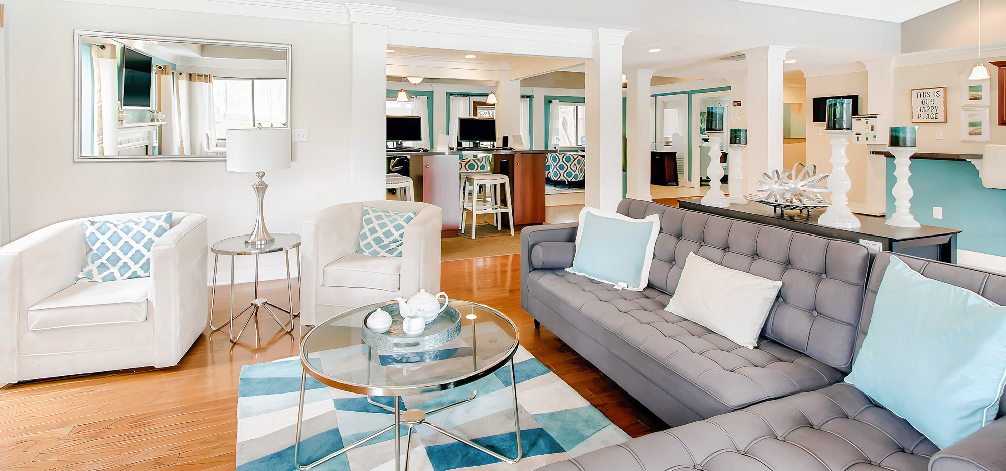The living area in an apartment at The Dawson in Tampa, Florida.
