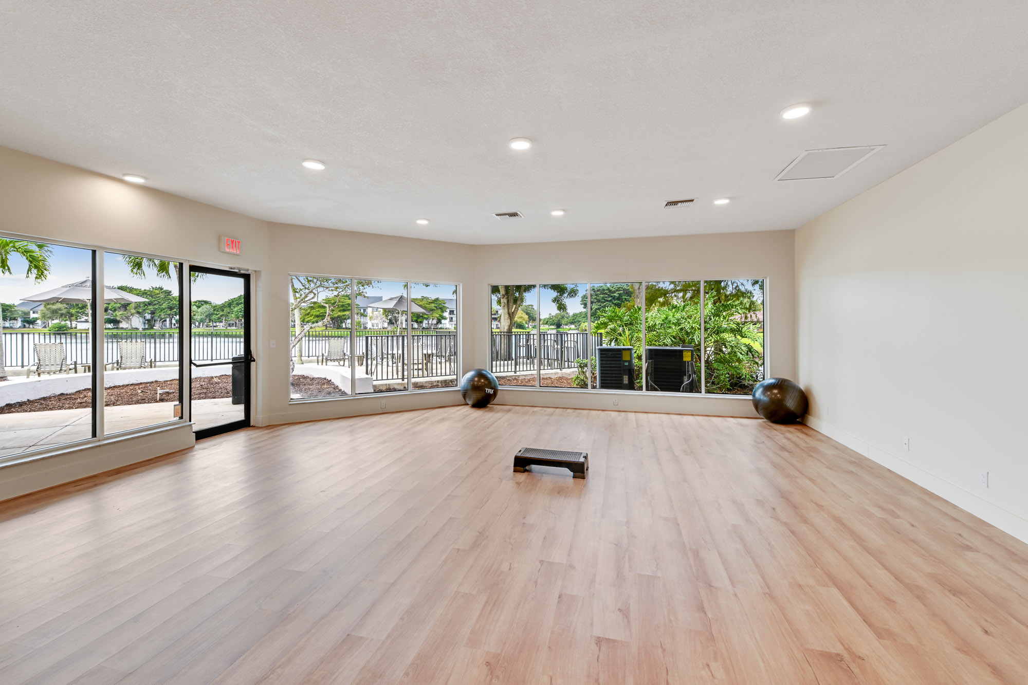 The interior of the fitness center studio at The Reserve at Ashley Lake.