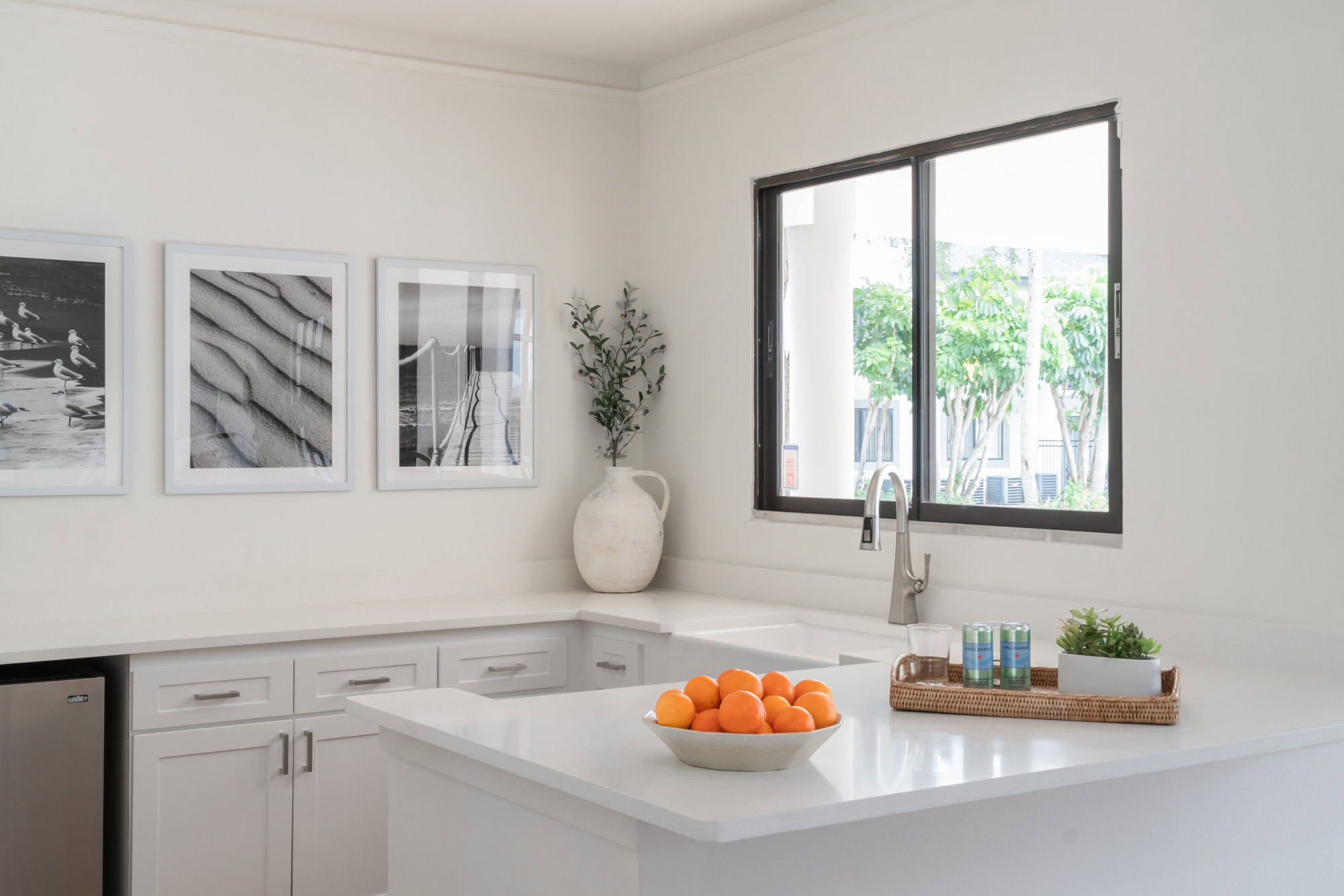 The interior of the Welcome Center kitchen area at The Reserve at Ashley Lake apartments.