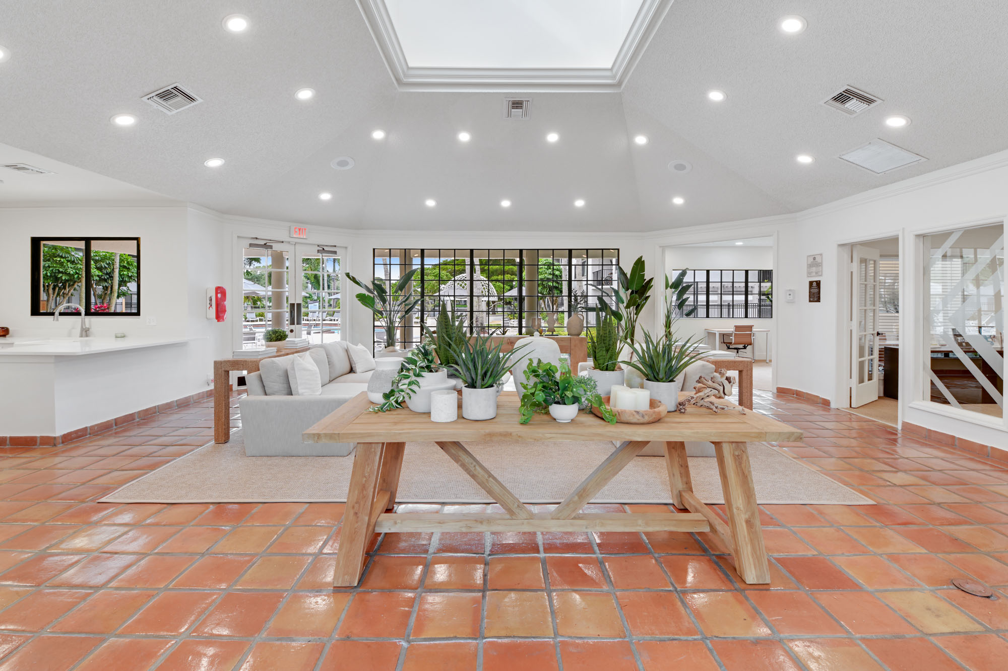 The interior of the Welcome Center lounge at The Reserve at Ashley Lake apartments for rent in Boynton Beach