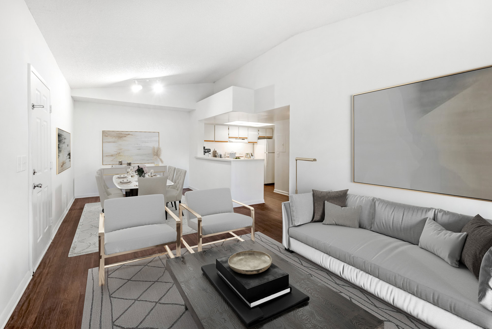The interior of a living area at The Reserve at Ashley Lake apartments.
