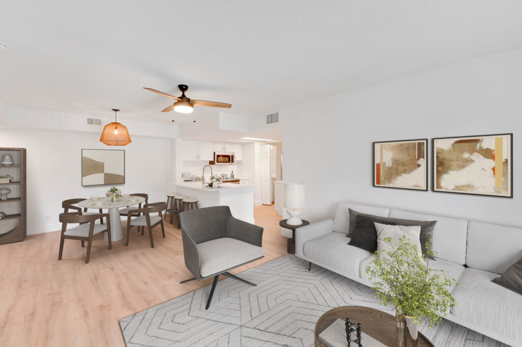 The interior of a living area at The Reserve at Ashley Lake apartments.
