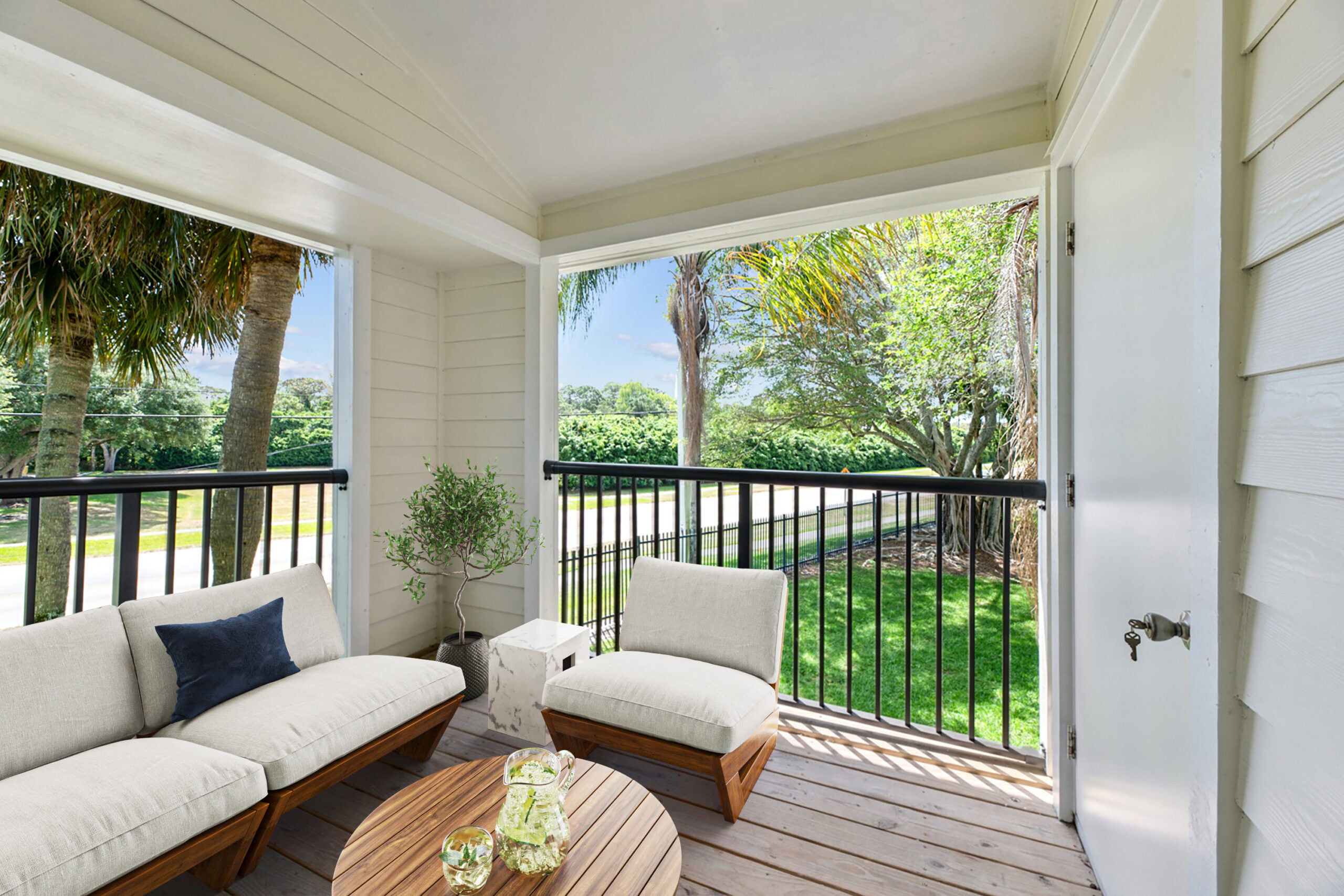 A balcony with views at the Turtle Cove apartments for rent in West Palm Beach