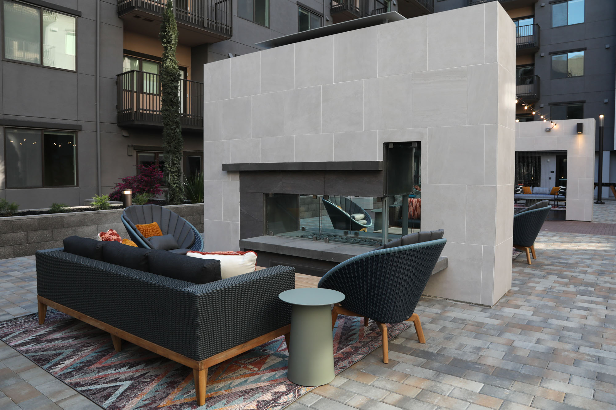A lounge in the courtyard of the Webster Eleven apartments in downtown Oakland