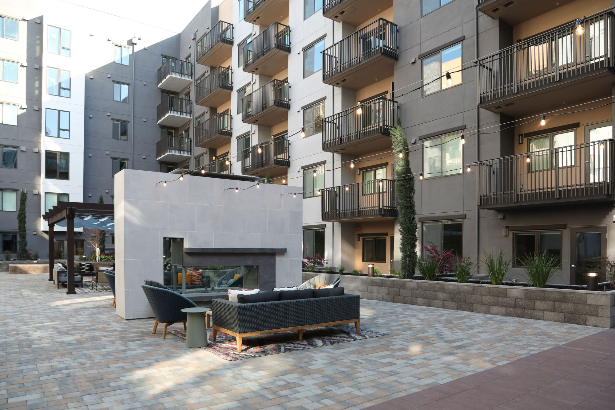 A lounge in the courtyard of the Webster Eleven apartments in downtown Oakland
