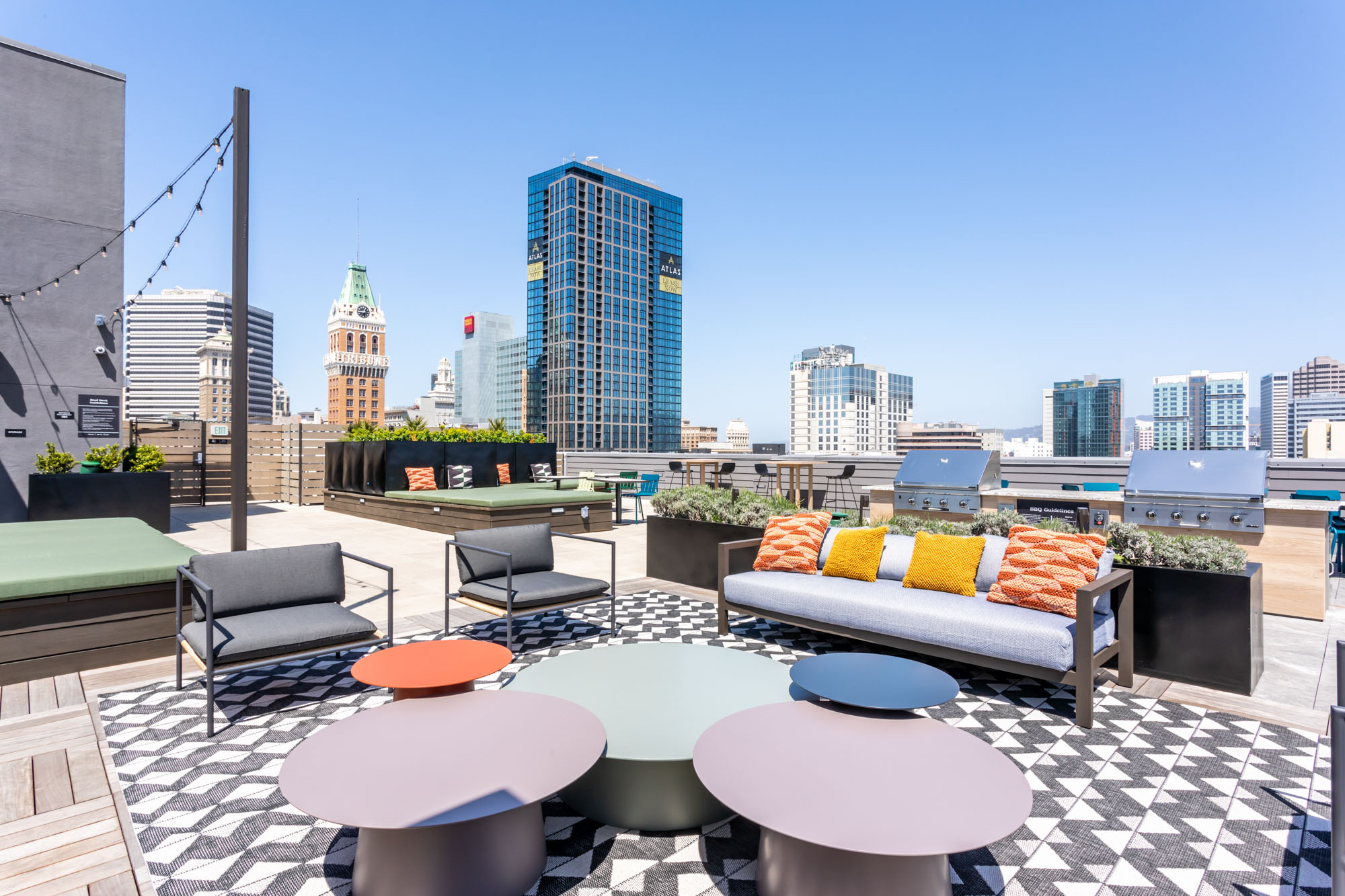 A rooftop lounge with 360 views at the Webster Eleven apartments in downtown Oakland