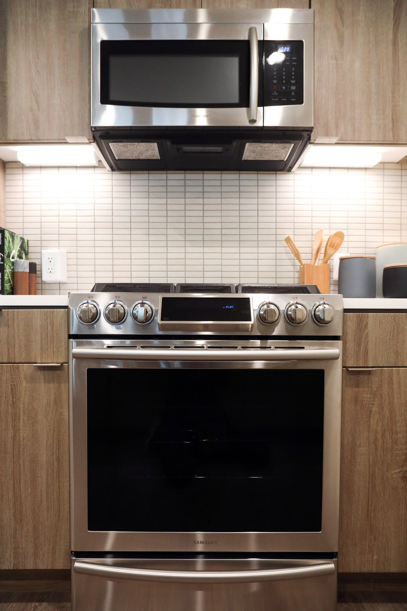 An oven and microwave at the Webster Eleven apartments in downtown Oakland