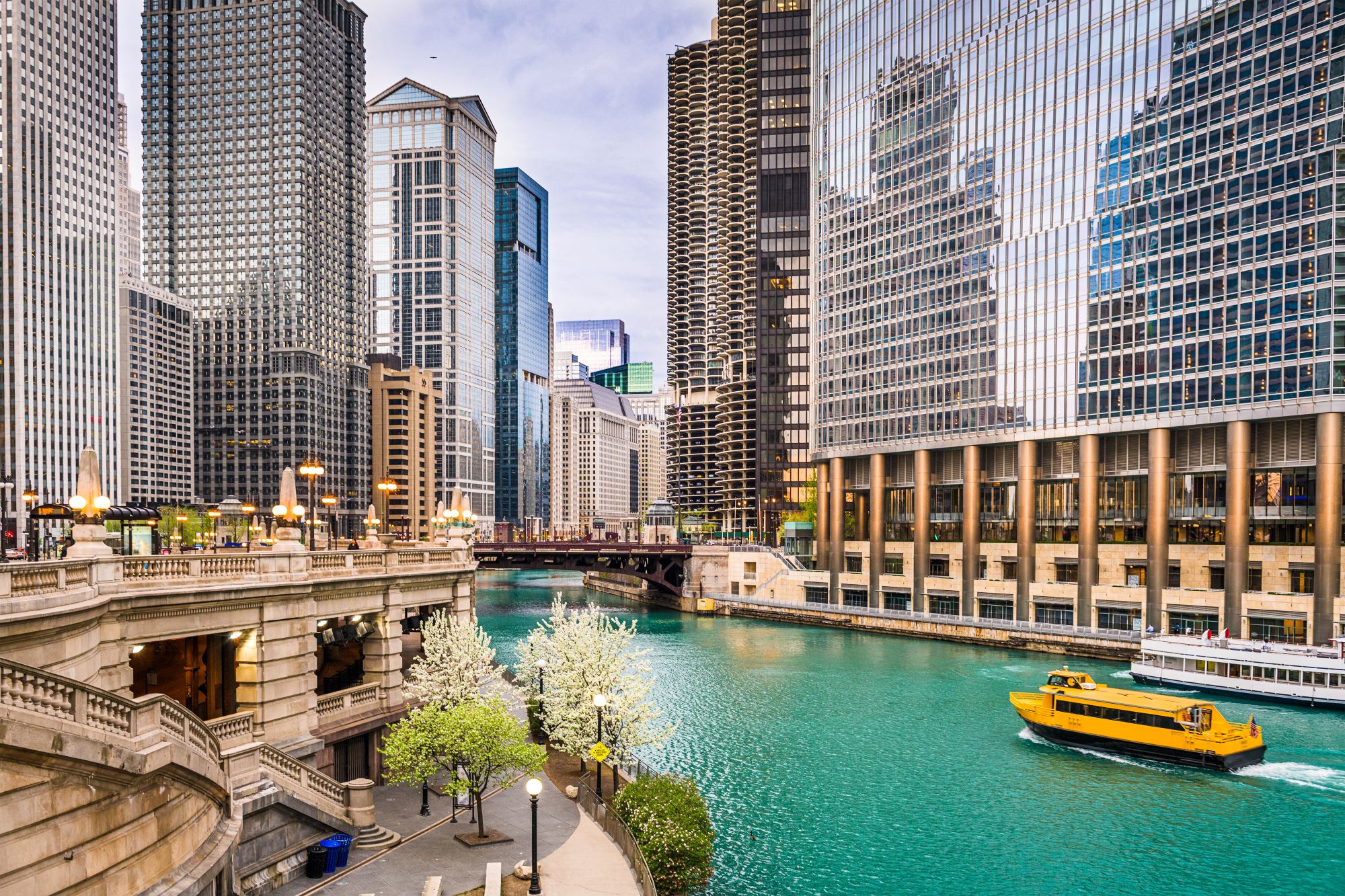 Chicago River with Yellow Boat