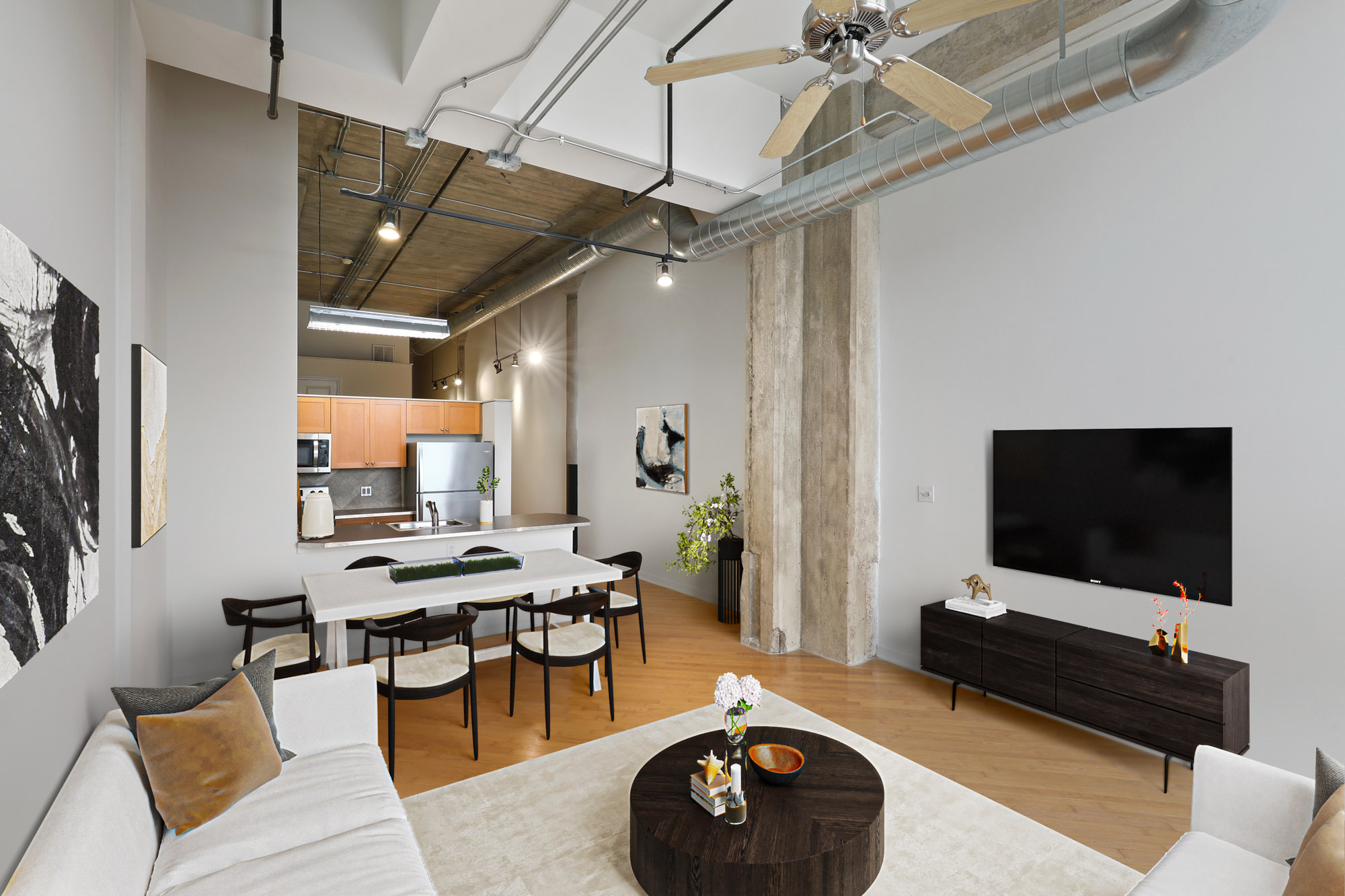 Living room/kitchen at River Lofts at Tobacco Row apartments in Washington,DC