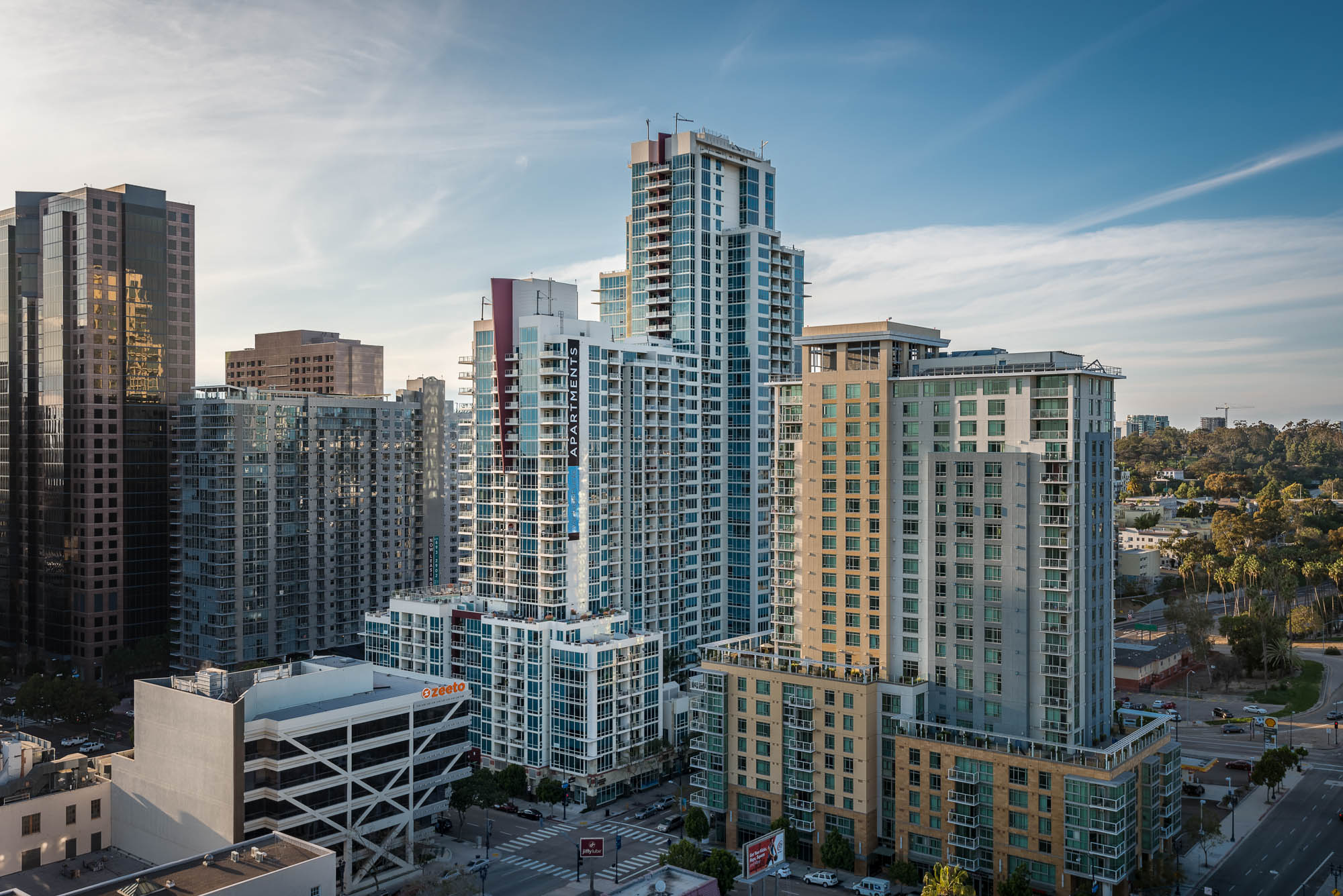 City view of Vantage Pointe apartments in San Diego, CA