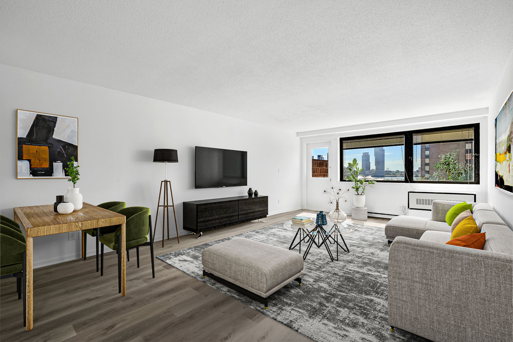 Open concept living room at Waterside Plaza.