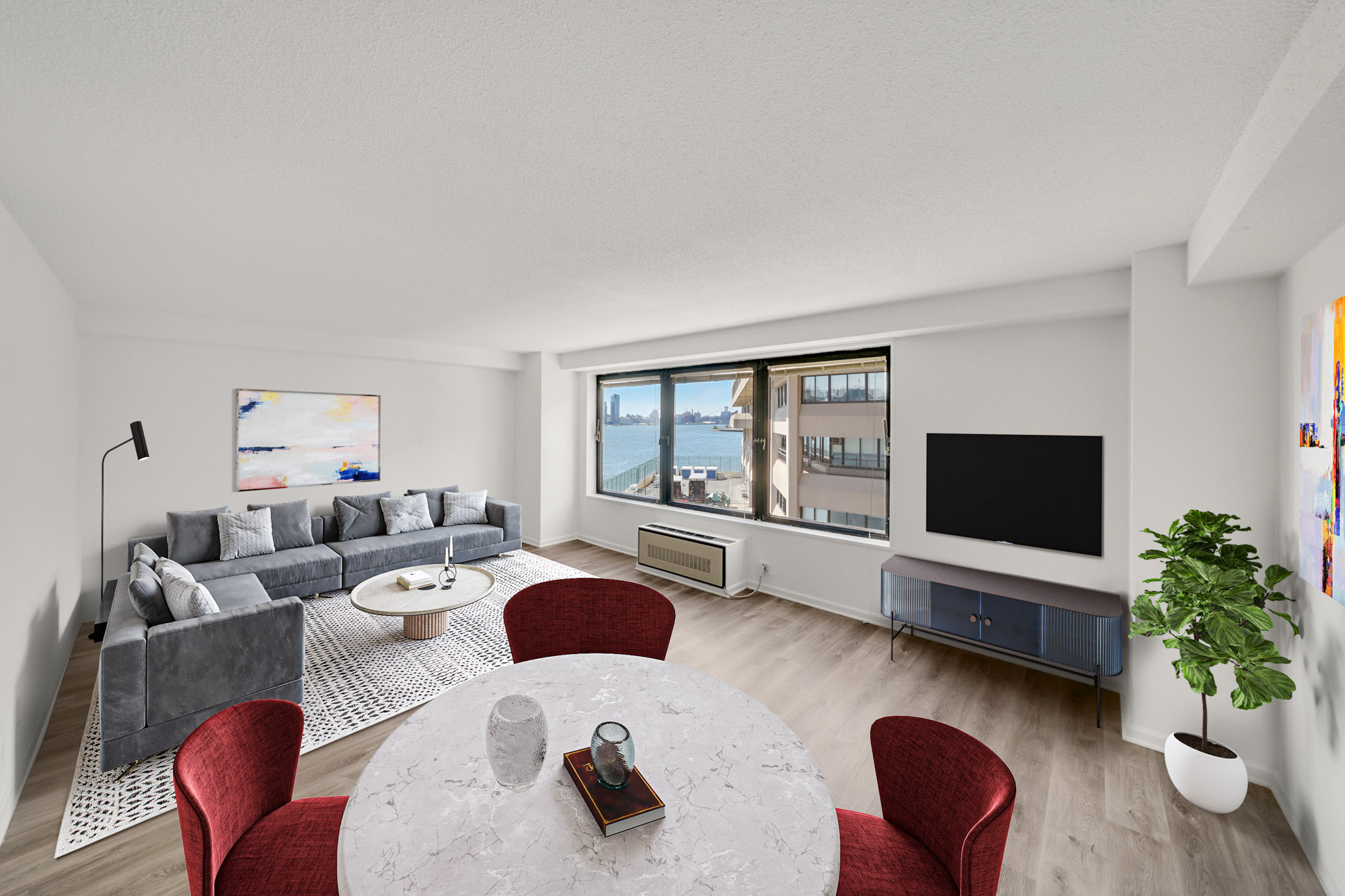 Open concept living room at Waterside Plaza.