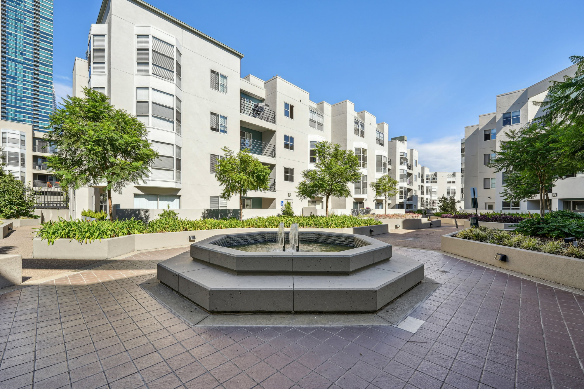 A fountain outside the Bayside Village apartments in downtown San Francisco