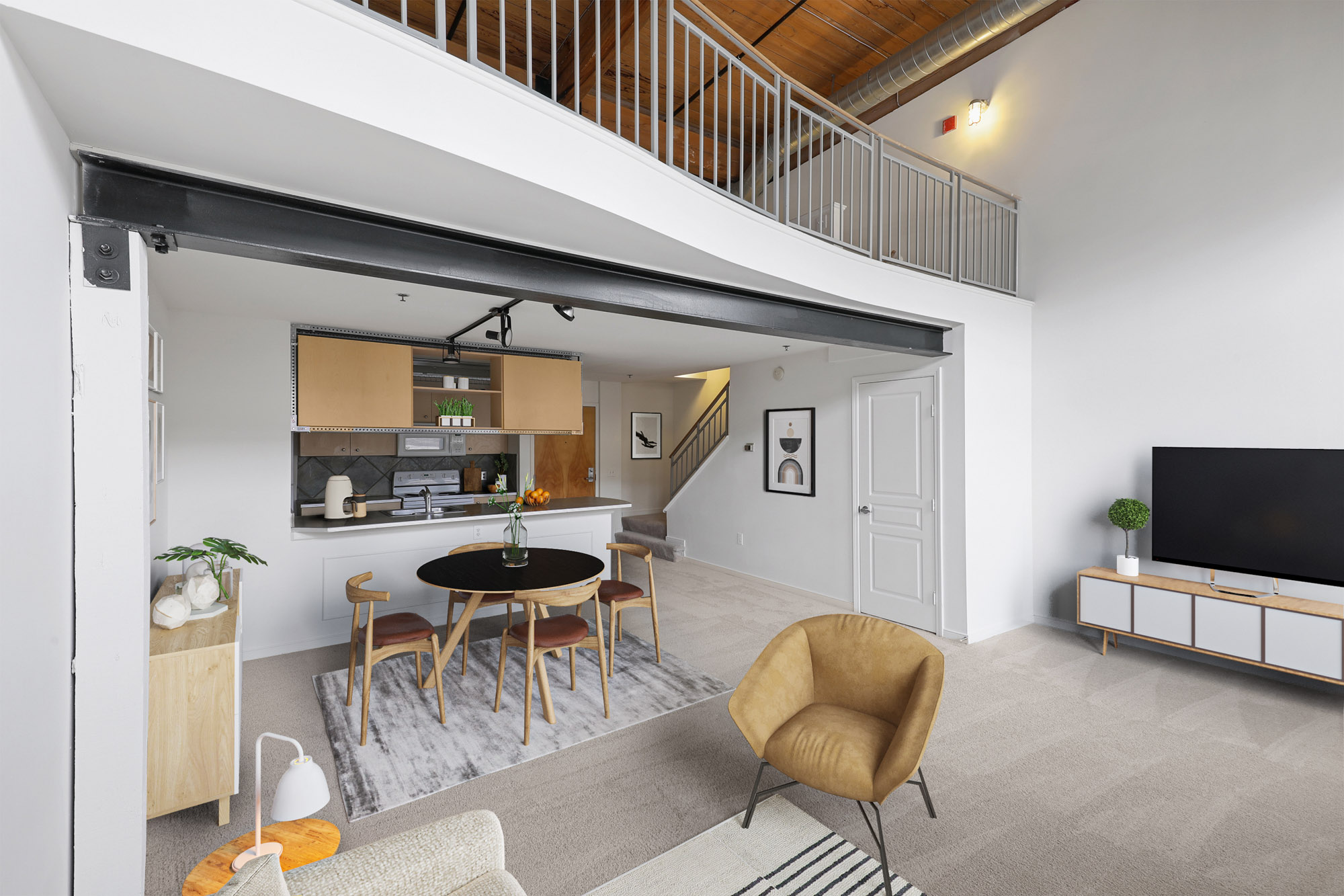 Living room at River Lofts at Tobacco Row apartments in Washington,DC