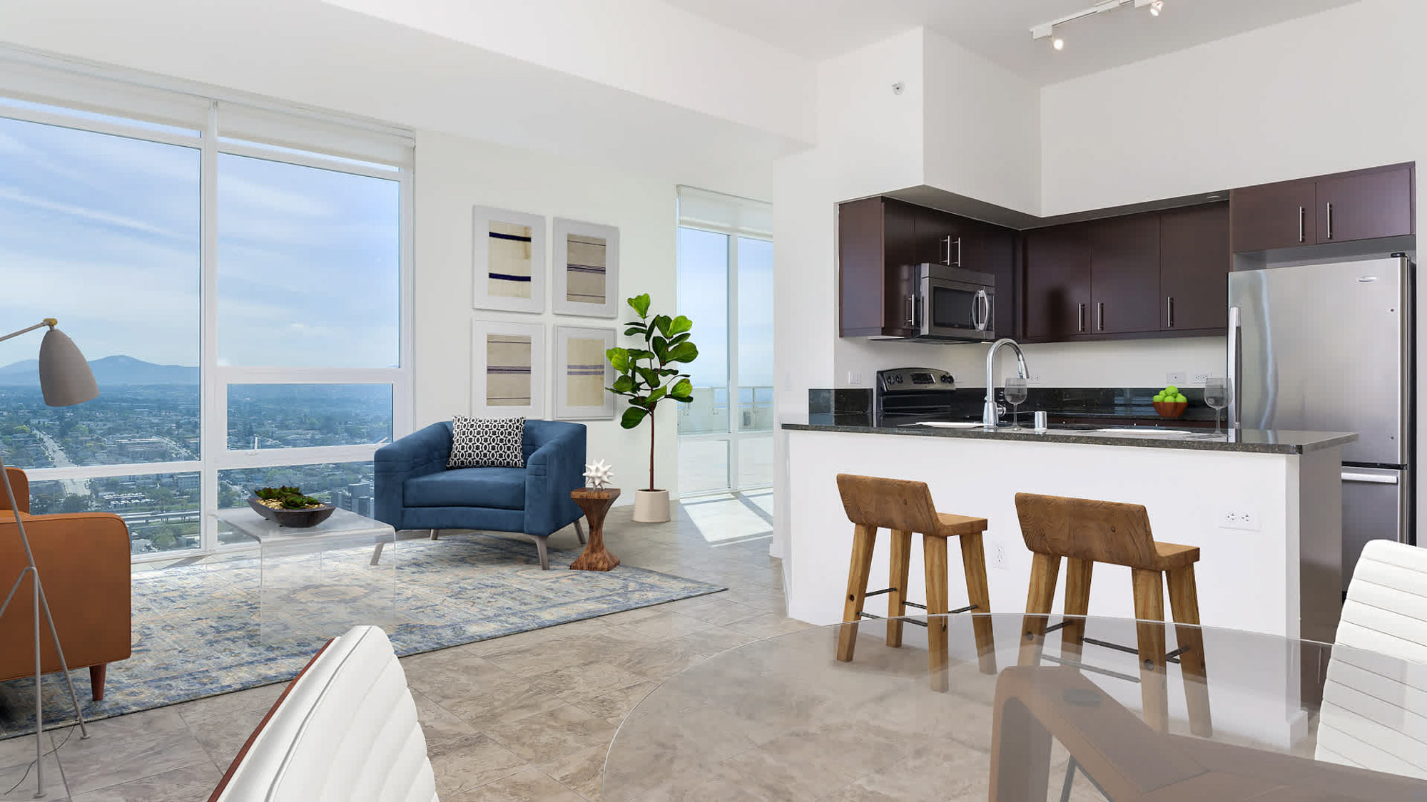 Kitchen/living room at Vantage Pointe apartments in San Diego, CA