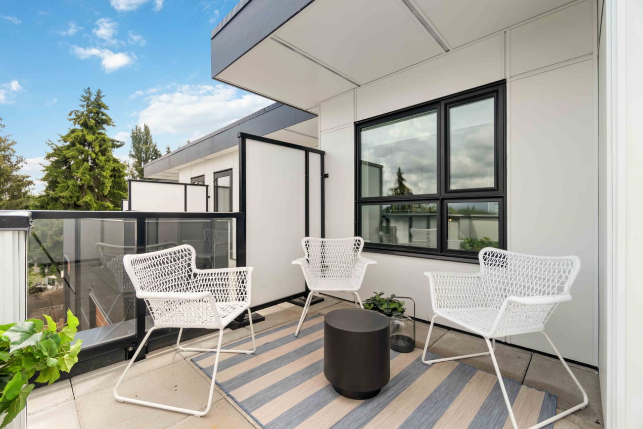 A spacious patio outside an apartment at the Hendry Place luxury apartments in Vancouver