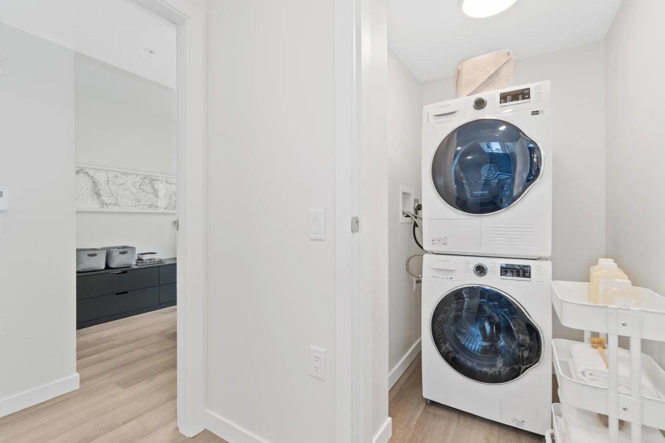 A laundry room in an apartment at the Hendry Place luxury apartments in Vancouver