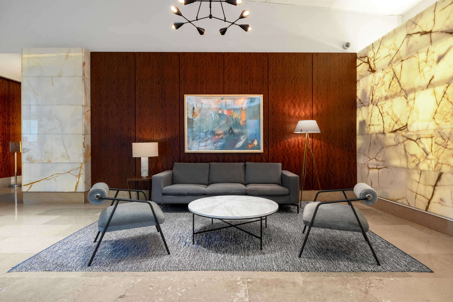 The modern lobby of 111 Worth in Tribeca