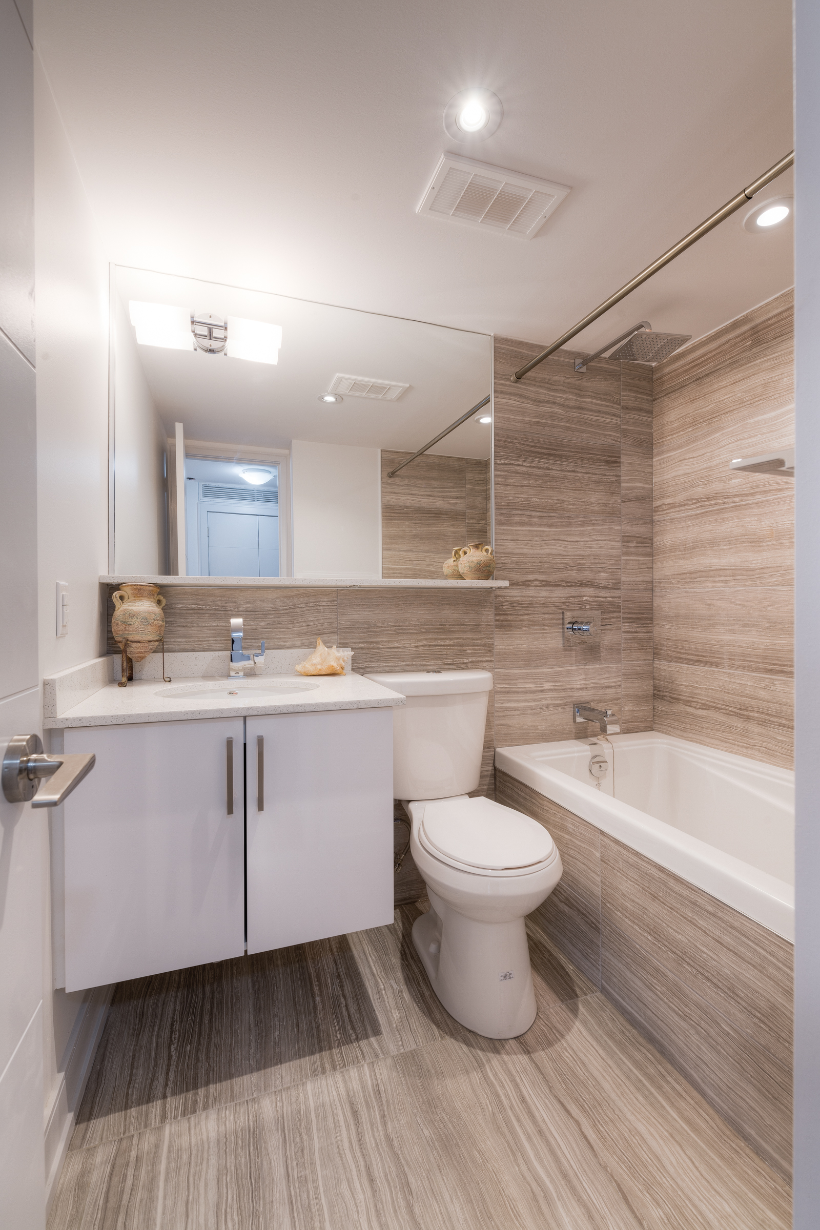 The bathroom of an apartment at Village Green in Toronto, Canada.