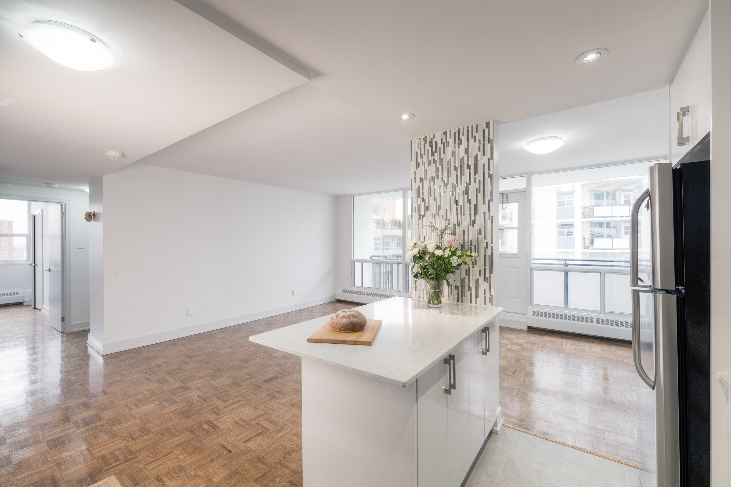 The living area of an apartment at Village Green in downtown Toronto.