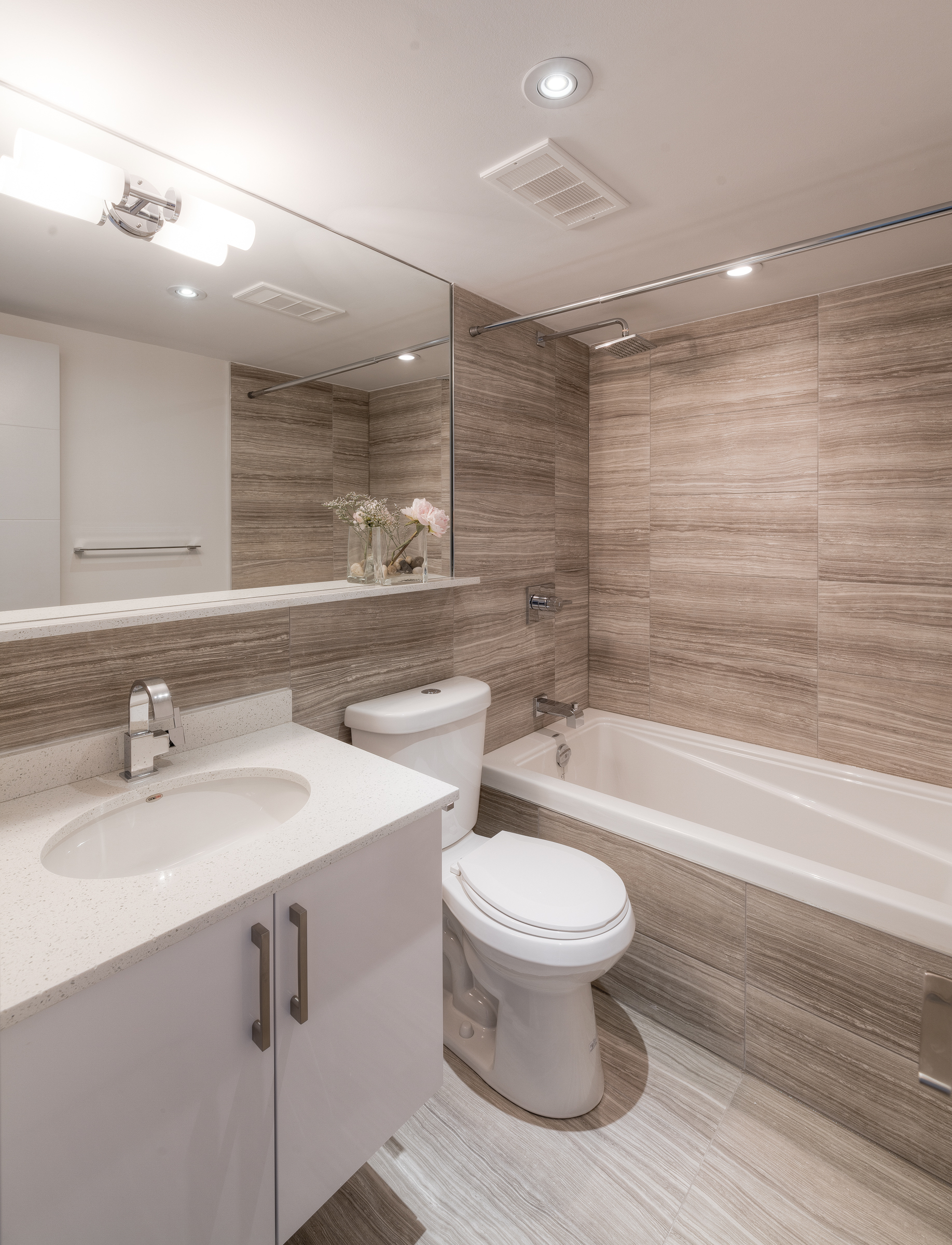 The bathroom of an apartment at Village Green in downtown Toronto.