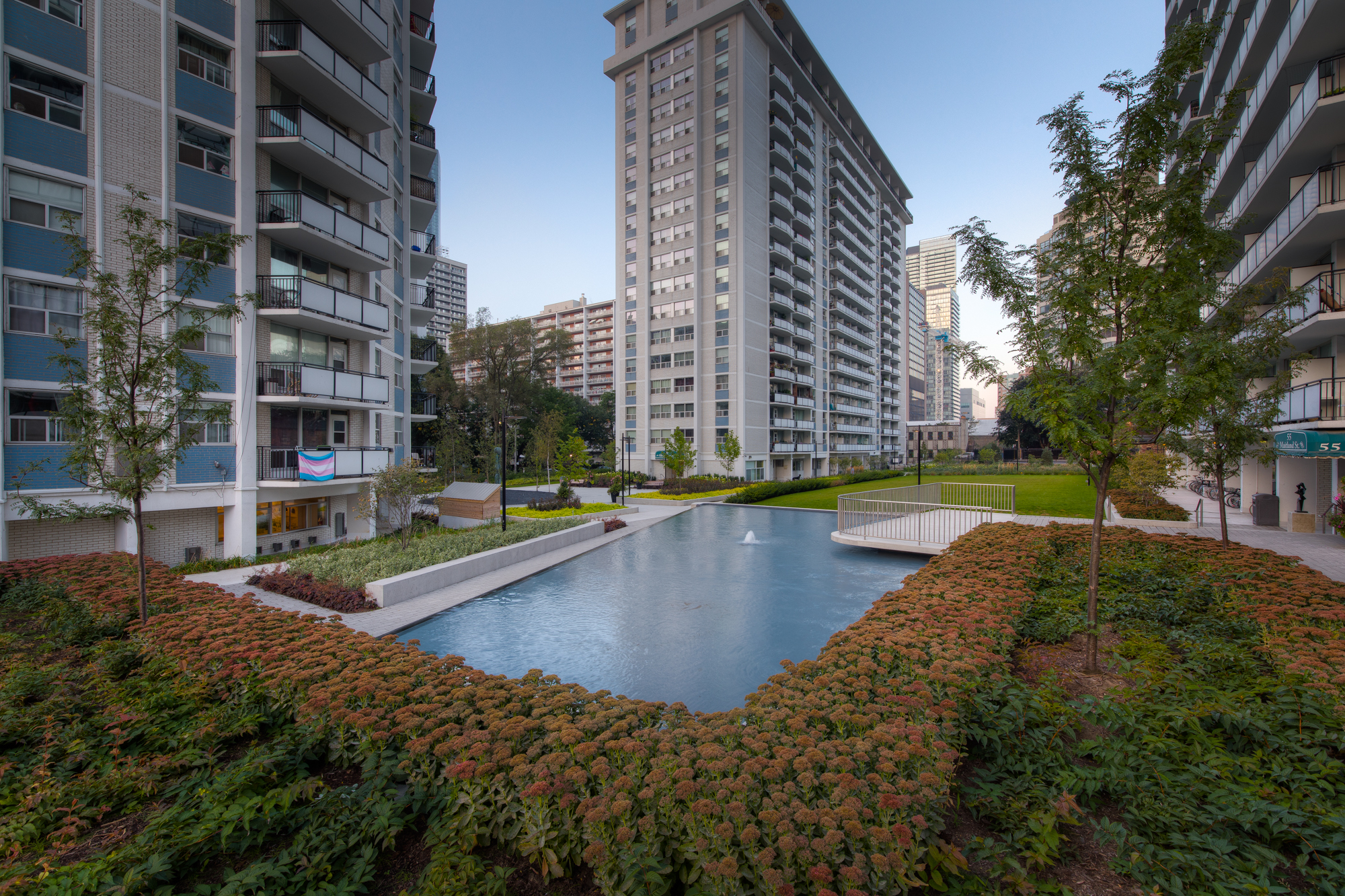 The infinity fountain at Village Green apartments in Church-Wellesley Village.