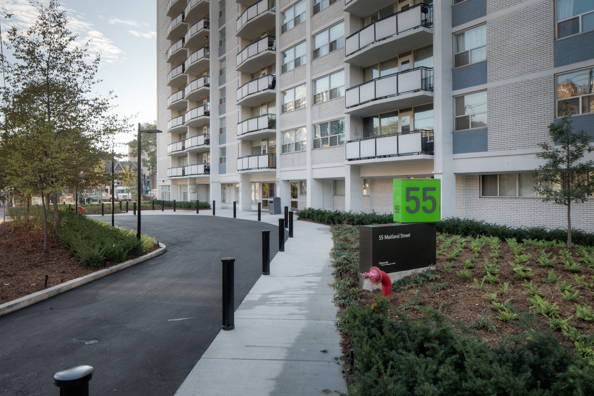 The entrance at Village Green apartments in Toronto.