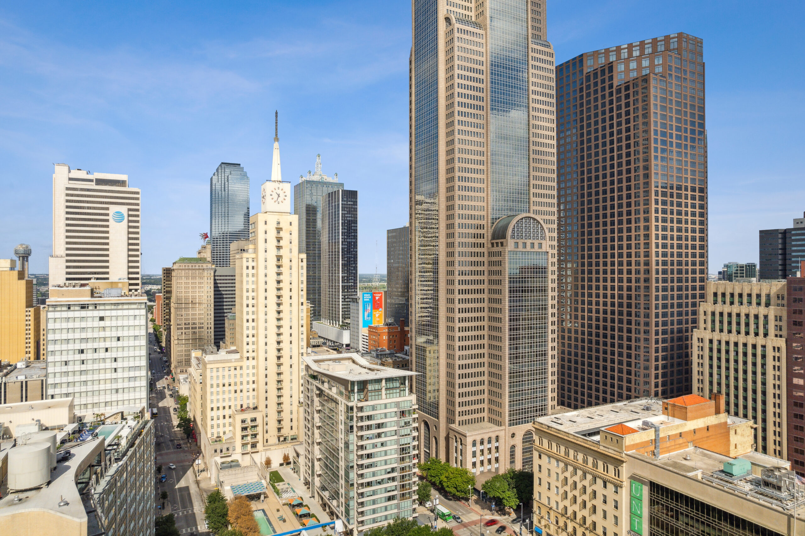 Drone view of Mercantile Place in Dallas, TX.