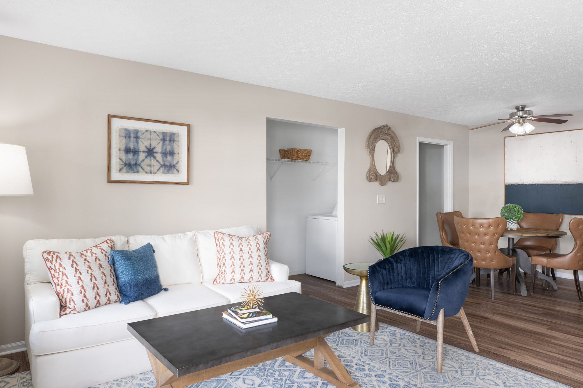 The living area in an apartment at The Gardens in Columbus, OH.