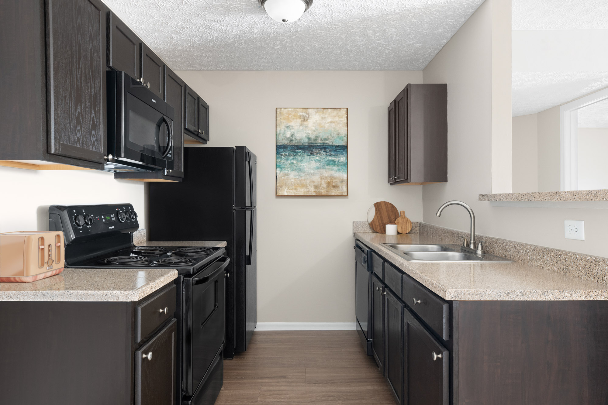 The kitchen in an apartment at The Gardens in Columbus, OH.