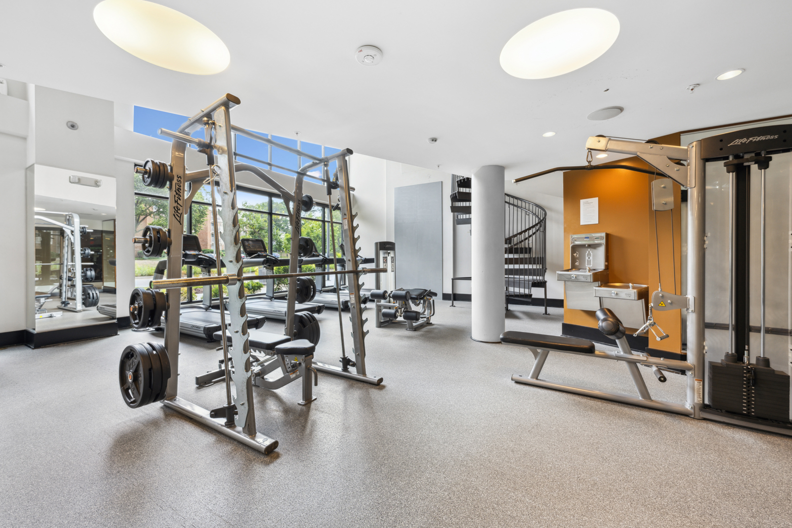 Expansive fitness center encompassing two stories.