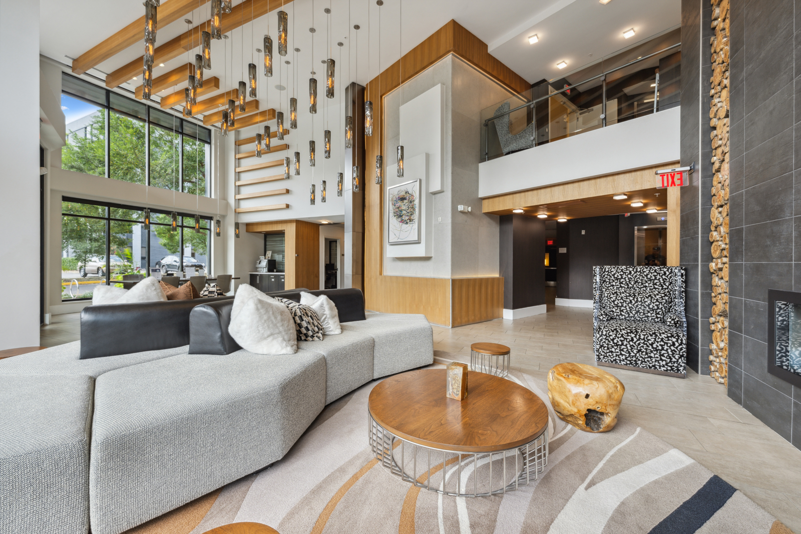 Warm and inviting lobby with abundant natural light.