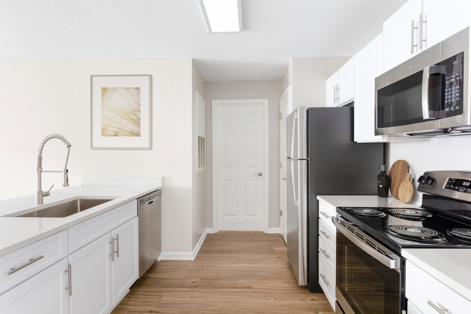 A kitchen at the Ashford Place apartments in South Charlotte