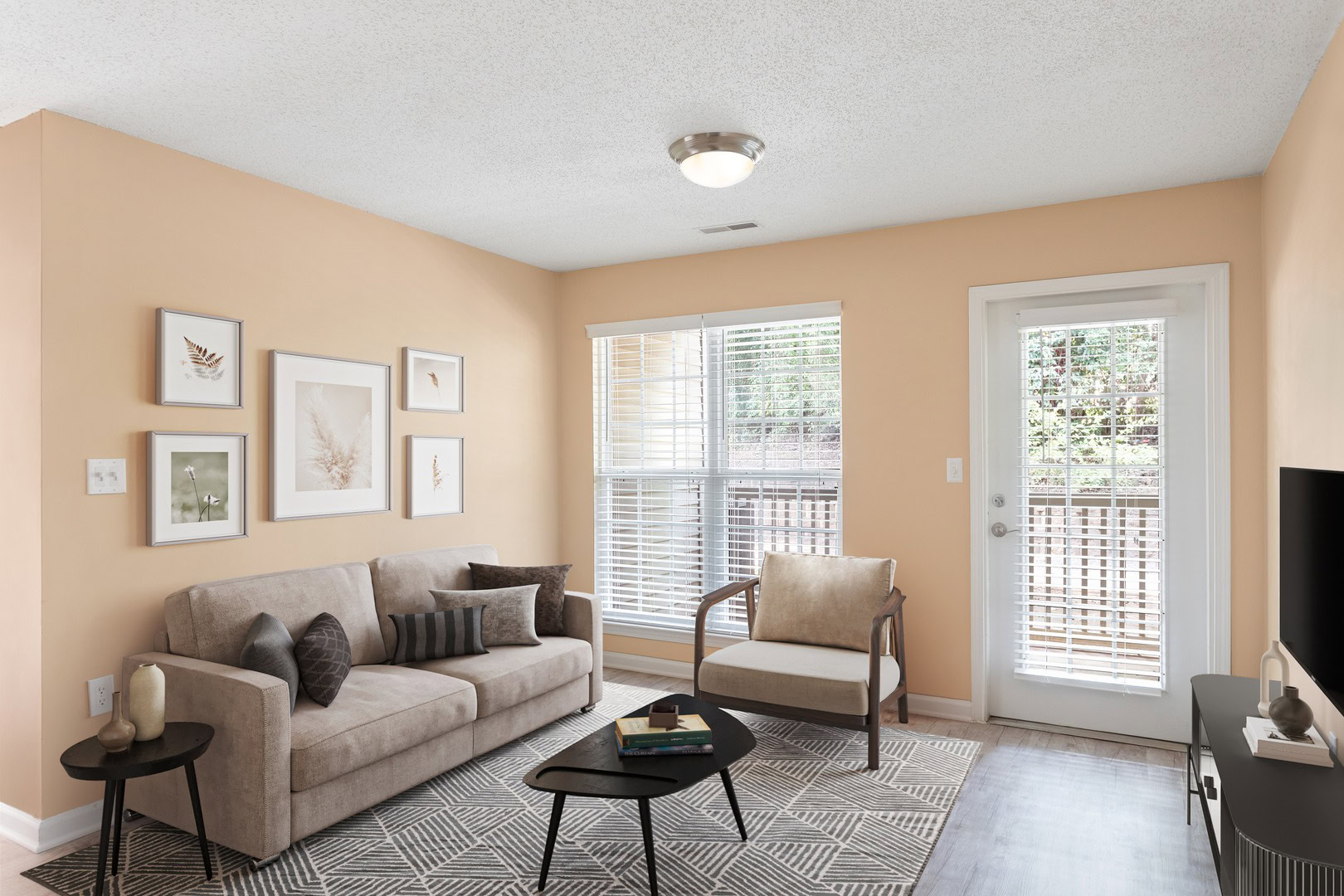 A spacious living room at the Ashford Place apartments in South Charlotte