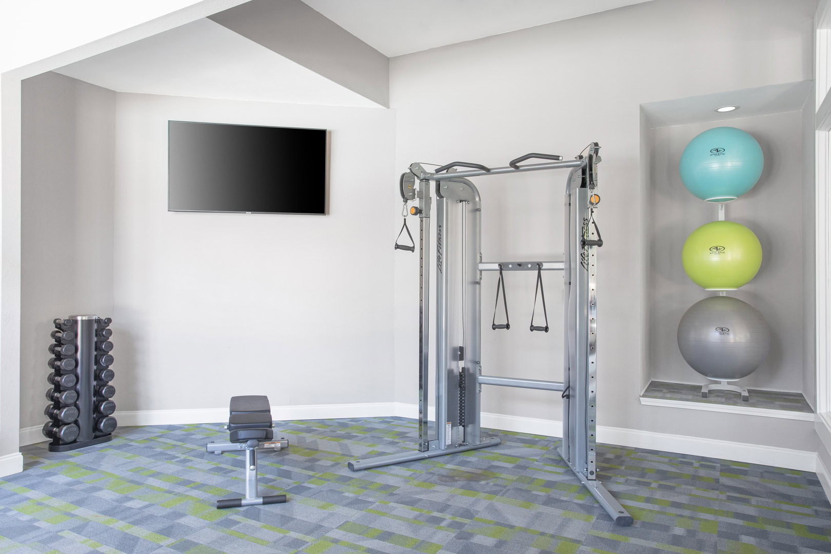 The fitness center at Beacon Hill apartments at the south end of Charlotte, NC.