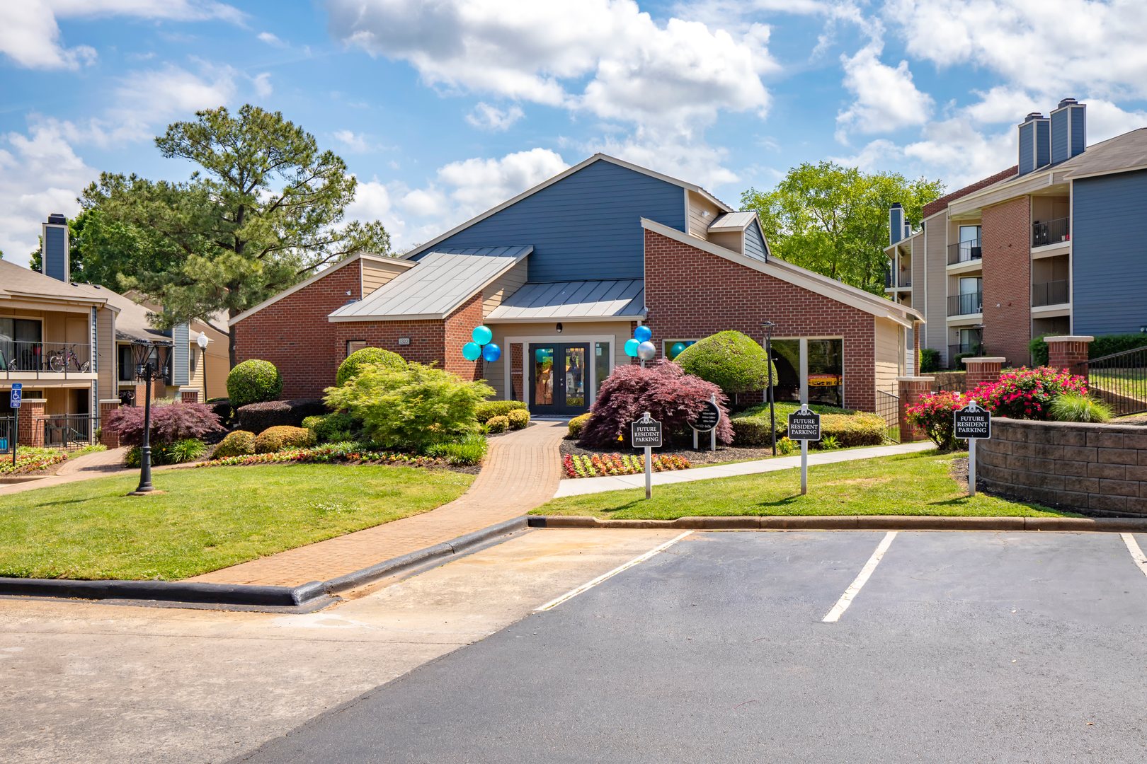 The parking lot in front the leasing office of the Beacon Hill apartments at the south end of Charlotte, NC