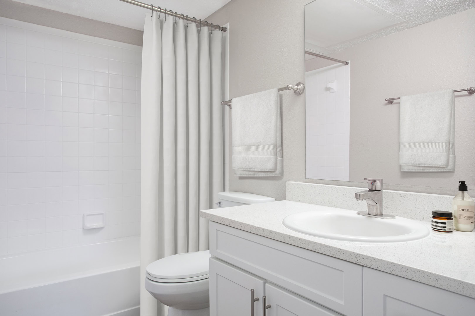 A bathroom in an apartment at Beacon Hill apartments at the south end of Charlotte, NC